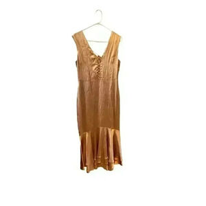 NWT Jonathan Simkhai Rose Gold Slip Dress V Neck Sleeveless Satin Midi Sz 6